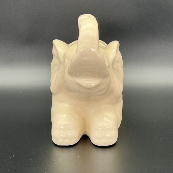 Ceramic Elephant Figurine Carved Crackle Pattern Trunk Up 9" x 7" - Picture 3 of 14